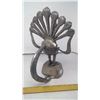 Image 2 : 1962 INDIA STEEL HANDMADE SCULPTURE PEACOCK WITH COBRA TAILFAN -HEIGHT 13". DEPTH 10"