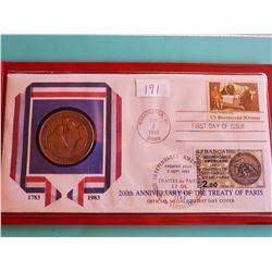1983 200TH ANNIVERSARY OF TREATY OF PARIS MEDAL AND STAMPS
