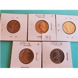 GROUP OF 5 1975-76 USA BI-CENTENNIAL QUARTERS