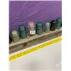 Image 3 : 14 INSULATORS ON DISPLAY BOARD - GRENS, BLUES, AND CLEAR