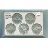Image 1 : COMPLETE SET OF 5 - 1965 SILVER DOLLAR VARIETIES IN CUSTOM HOLDER. INCLUDES TYPE 1 POINTED 5, SMALL