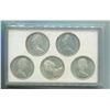 Image 2 : COMPLETE SET OF 5 - 1965 SILVER DOLLAR VARIETIES IN CUSTOM HOLDER. INCLUDES TYPE 1 POINTED 5, SMALL