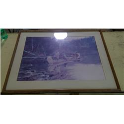 SIGNED AND FRAMED PRINT - INDIGENOUS PEOPLES IN CANOE