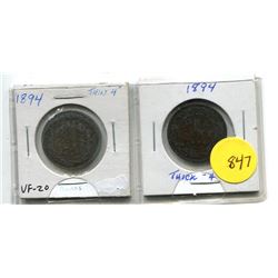 1894 THIN 4 AND THICK 4 LARGE CENTS