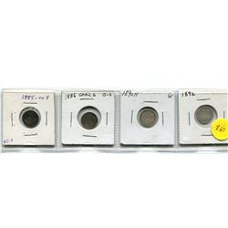 1885 SM "5", 1886 SM "6", 1890H, 1892 - CANADA SILVER FIVE CENTS