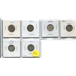 1910-1912, 1915-1917 - CANADA SILVER TEN CENT COINS