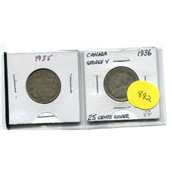 1935 AND 1936 CANADA TWENTY-FIVE CENT COINS