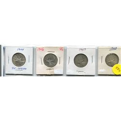 1944, 1946, 1947, 1948 - CANADA TWENTY-FIVE CENT COINS