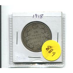 1918 CANADA SILVER FIFTY CENT COIN
