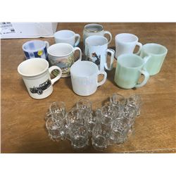 FLUT OF VINTAGE MUGS+12 MINI SHOT GLASSES+5 FIRE KING GLASSES
