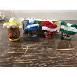 VERY OLD WOOD EGG CUP SET 4 MINT CONITION