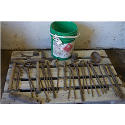 Blacksmith tools, tongs, babbit-bowls, hammers