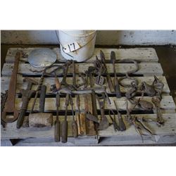 Soldering irons, old wrenches, old level, wheel right tools for wheels, terra plane (1934) hubcap