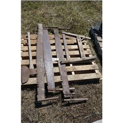 3 Cross cut saws, Broad axe, buck saw