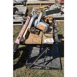 Workmate bench, router, skillsaw, handsaws, level