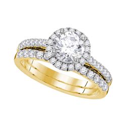 1 & 1/3 CTW Round Diamond Halo Bridal Wedding Engagement Ring 14kt Yellow Gold - REF-263K9R