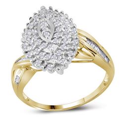 1/2 CTW Round Diamond Oval Cluster Ring 10kt Yellow Gold - REF-27T5K
