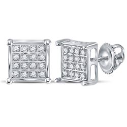 1/10 CTW Round Diamond Square Cluster Earrings 10kt White Gold - REF-9X6T