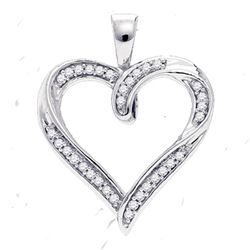 1/10 CTW Round Diamond Heart Pendant 10kt White Gold - REF-11H9W