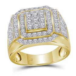 2 & 1/2 CTW Mens Round Diamond Square Frame Cluster Ring 10kt Yellow Gold - REF-143R9H