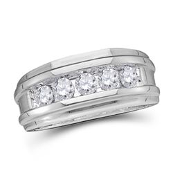 1/4 CTW Mens Round Diamond Wedding Channel Set Ring 14kt White Gold - REF-41Y9X
