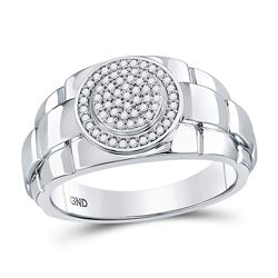1/5 CTW Mens Round Diamond Circle Cluster Ring 10kt White Gold - REF-33R3H