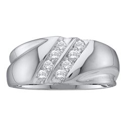 1/4 CTW Mens Round Diamond Wedding Double Row Ring 10kt White Gold - REF-21R3H