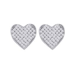 1/10 CTW Round Diamond Heart Cluster Screwback Earrings 10kt White Gold - REF-9W6F