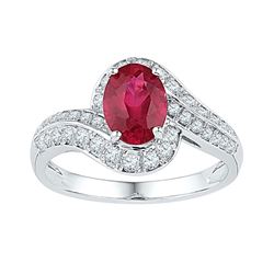 2 CTW Oval Lab-Created Ruby Solitaire Ring 10kt White Gold - REF-33W6F