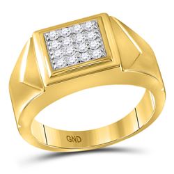 1/3 CTW Mens Round Diamond Square Cluster Faceted Fashion Ring 10kt Yellow Gold - REF-35K9R
