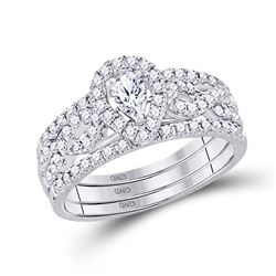 7/8 CTW Pear Diamond 3-Piece Bridal Wedding Engagement Ring 14kt White Gold - REF-107A9N