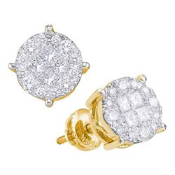 1 & 1/2 CTW Princess Round Diamond Cluster Earrings 14kt Yellow Gold - REF-126M3A