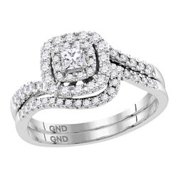 1/2 CTW Princess Diamond Bridal Wedding Engagement Ring 14kt White Gold - REF-60A3N