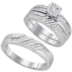 1/4 CTW His & Hers Round Diamond Solitaire Matching Bridal Wedding Ring 10kt White Gold - REF-35X9T