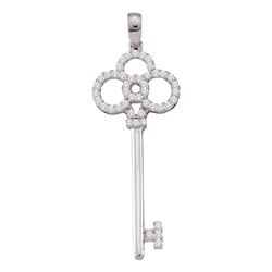 1/2 CTW Round Diamond Trefoil Key Pendant 14kt White Gold - REF-33N6Y