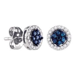 1/4 CTW Round Blue Color Enhanced Diamond Cluster Stud Screwback Earrings 14kt White Gold - REF-18M3