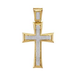 1 CTW Round Diamond Flared Cross Charm Pendant 10kt Yellow Gold - REF-65K9R