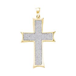 1/2 CTW Mens Round Diamond Flared Roman Cross Charm Pendant 10kt Yellow Gold - REF-27R5H
