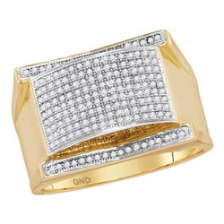 1/2 CTW Mens Round Diamond Rectangle Cluster Ring 10kt Yellow Gold - REF-47K9R