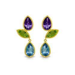 Genuine 13.6 ctw Blue Topaz & Peridot Earrings 14KT Yellow Gold - REF-62F4Z