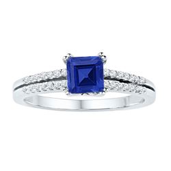 1 CTW Princess Lab-Created Blue Sapphire Solitaire Ring 10kt White Gold - REF-18K3R