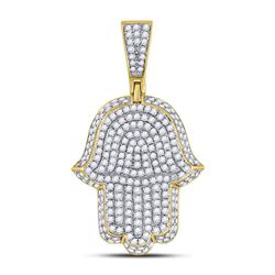 1 & 1/4 CTW Mens Round Diamond Hamsa Charm Pendant 10kt Yellow Gold - REF-54R3H