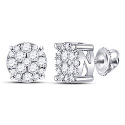 1/4 CTW Round Diamond Fashion Cluster Earrings 10kt White Gold - REF-14N4Y