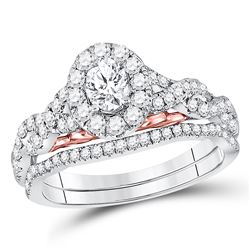 1 CTW Oval Diamond Bridal Wedding Engagement Ring 14kt Two-tone Gold - REF-120M3A