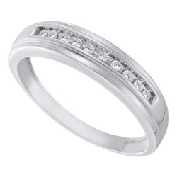 1/8 CTW Mens Round Channel-set Diamond Single Row Wedding Ring 10kt White Gold - REF-19M2A