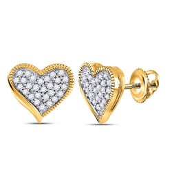 1/5 CTW Round Diamond Heart Earrings 10kt Yellow Gold - REF-16H8W