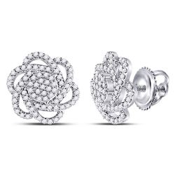 3/8 CTW Round Diamond Pinwheel Cluster Earrings 10kt White Gold - REF-30M3A
