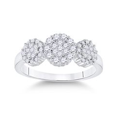1/2 CTW Round Diamond Triple Flower Cluster Ring 14kt White Gold - REF-45A3N