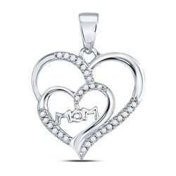 1/8 CTW Round Diamond Mom Mother Double Heart Pendant 10kt White Gold - REF-8W4F