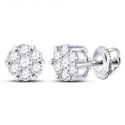 1/4 CTW Round Diamond Flower Cluster Earrings 10kt White Gold - REF-16A8N